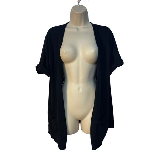 Ann Taylor Loft Short Sleeve‎ Open Front Knit Cardigan with Pickets Black Size L - Picture 1 of 9